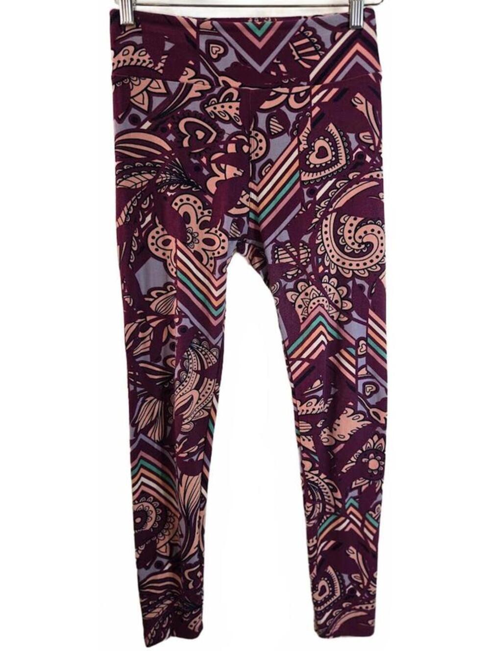 LuLaRoe One Size Leggings with Purple Geometric and Paisley Pattern